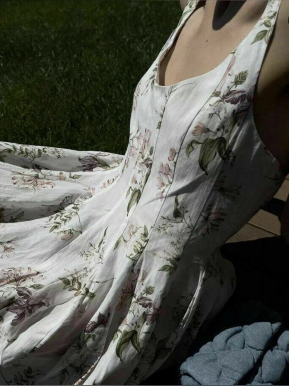 🌸✨ H&M x Brock Collection Floral Criss Cross Back Midi Dress Cream Size S NWT